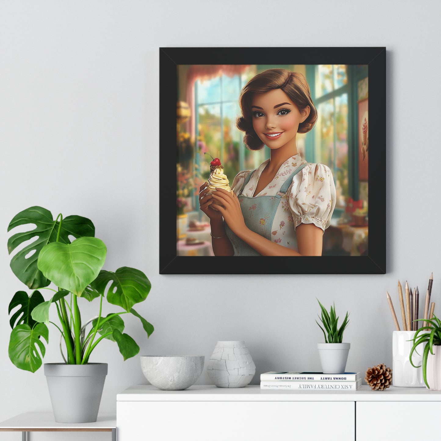 Framed Vertical Poster - Ice Cream Parlor Gal