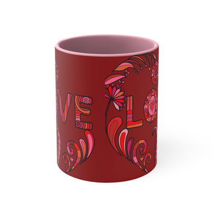 Accent Two Tone Coffee Mug, 11oz - Boho Love Mug pink interior