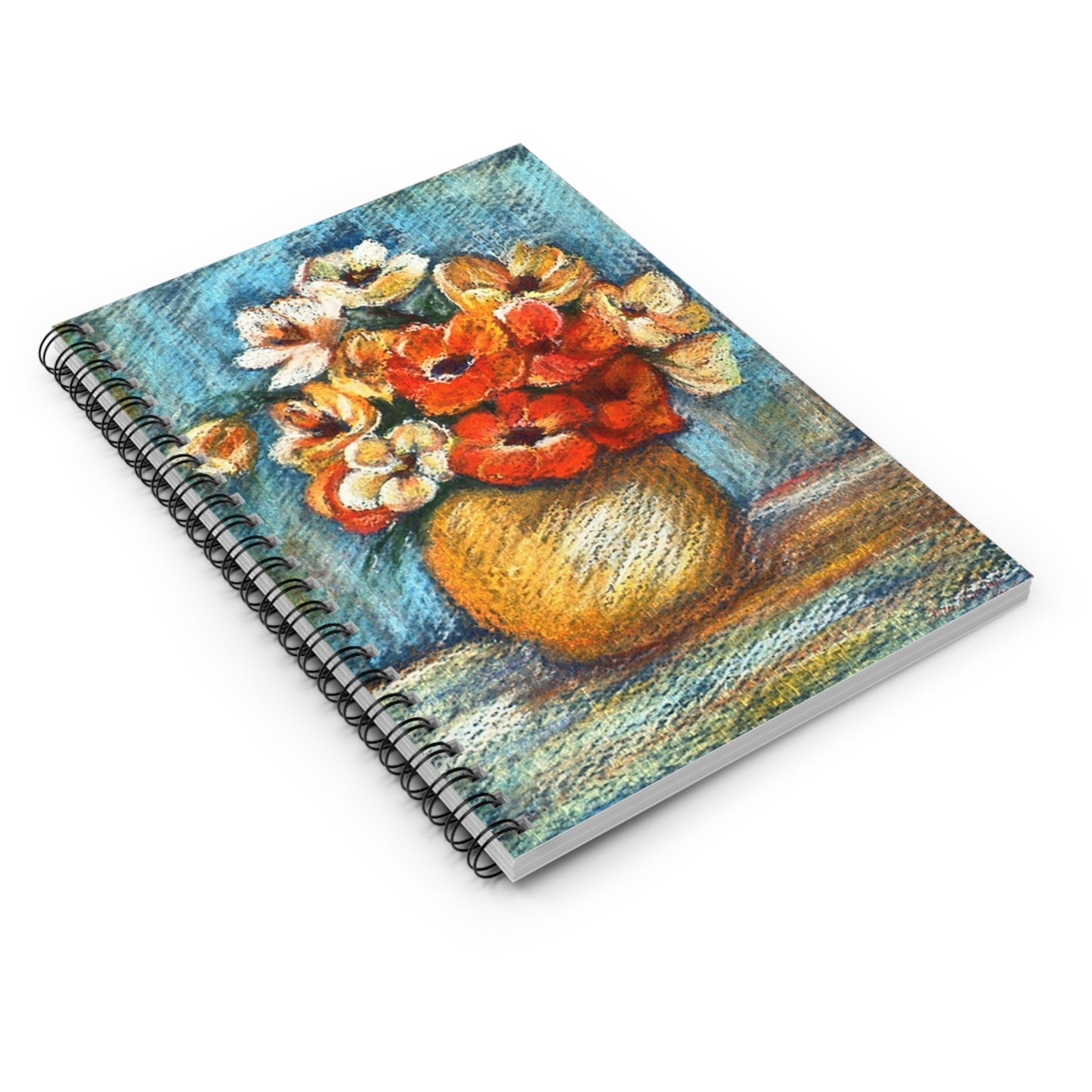 Floral Vase Spiral Notebook — Hand-Painted Orange Poppies Ruled Journal