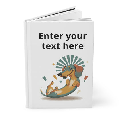 Notebook with a cartoon dog illustration and text placeholder on a white background
