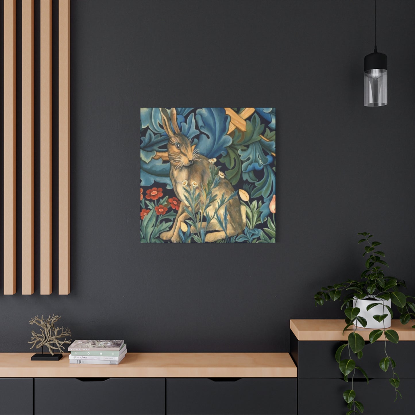 Matte Canvas, Stretched, 1.25" - William Morris Inspired Forest Rabbit