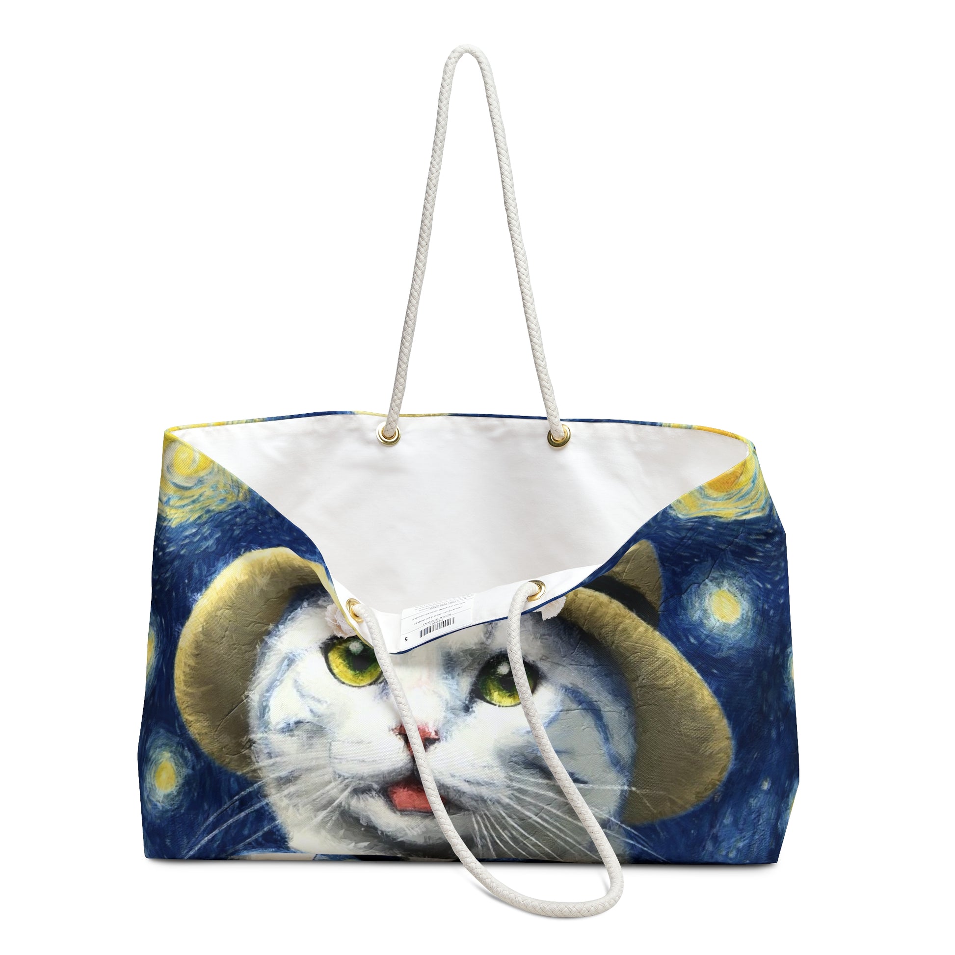 Weekender Tote Bag - Starry Eyed Kitten handles