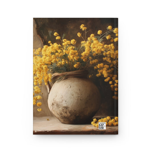 Custom Oil Painting Style Hardcover Journal - Yellow Mimosa & Vintage Vase Still Life - Matte Art Notebook