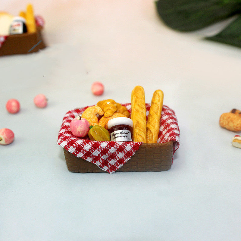 Miniature Food Play Mini Bread Basket with Jam
