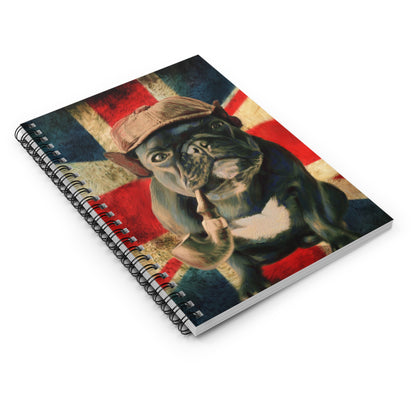 British Bulldog Notebook — Vintage Union Jack Cover with Sherlock-Style French Bulldog