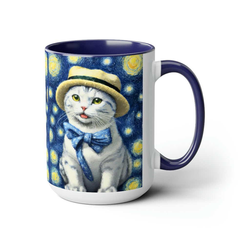 tarry Eye Cat Two-Tone Coffee Mugs, 15oz 