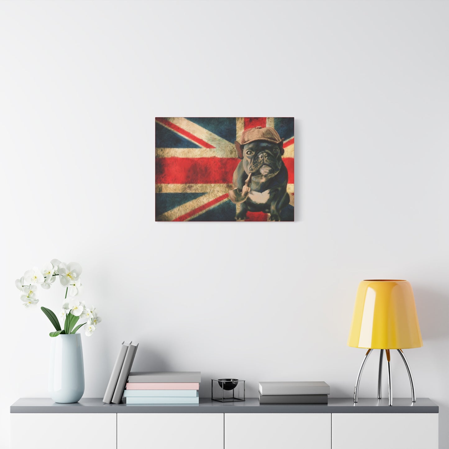 British Bulldog Canvas Wall Art – Vintage Union Jack with Smoking Frenchie