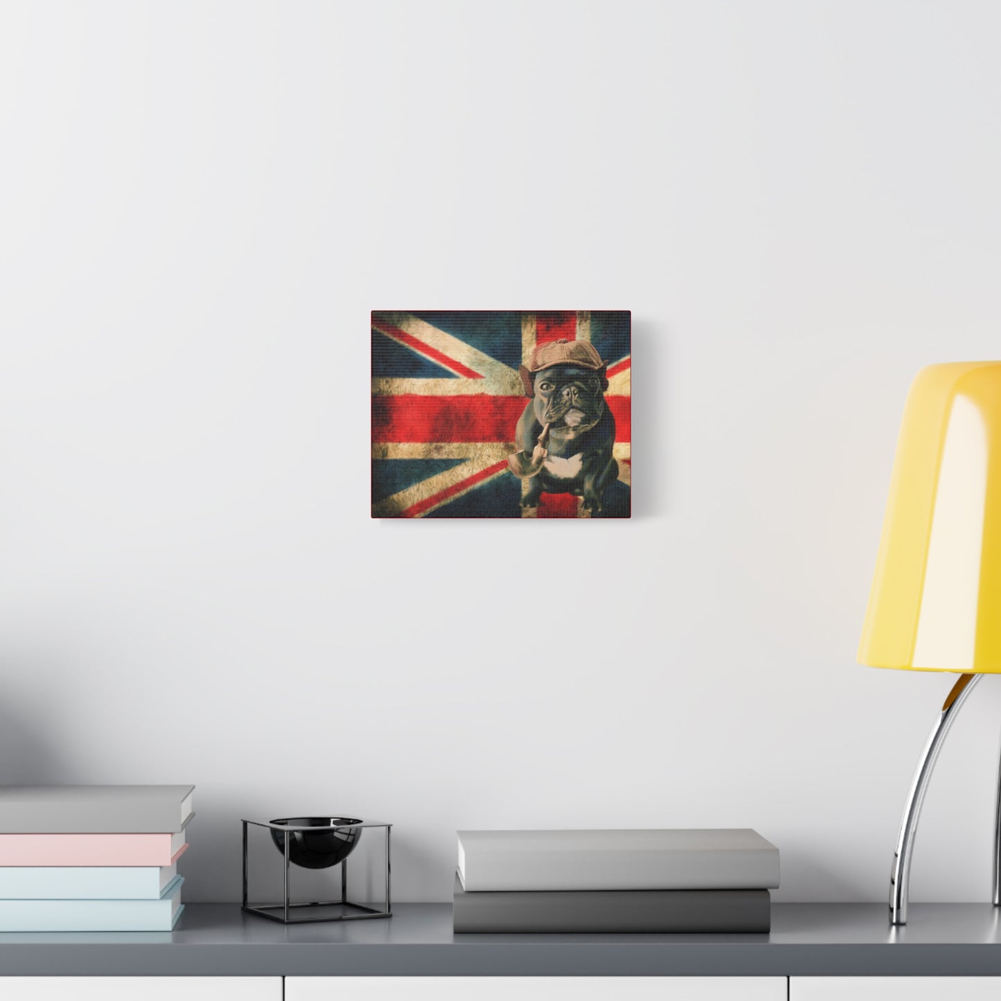 British Bulldog Canvas Wall Art – Vintage Union Jack with Smoking Frenchie