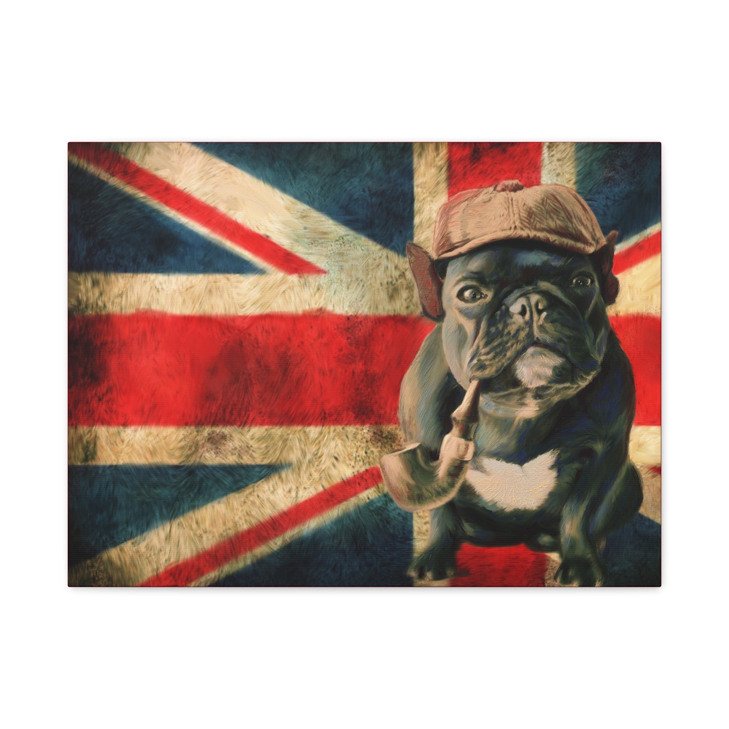 British Bulldog Canvas Wall Art – Vintage Union Jack with Smoking Frenchie