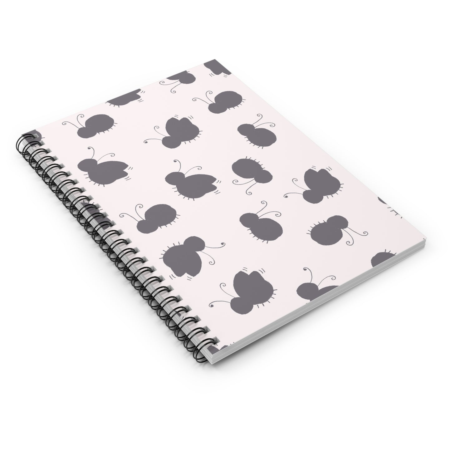 Butterfly Pattern Spiral Notebook — Cute Grey Motif Ruled Journal