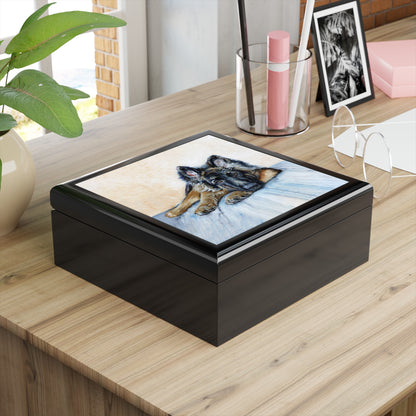 ewelry Box Lacquered  Keepsake box with German Shepherd Image black box