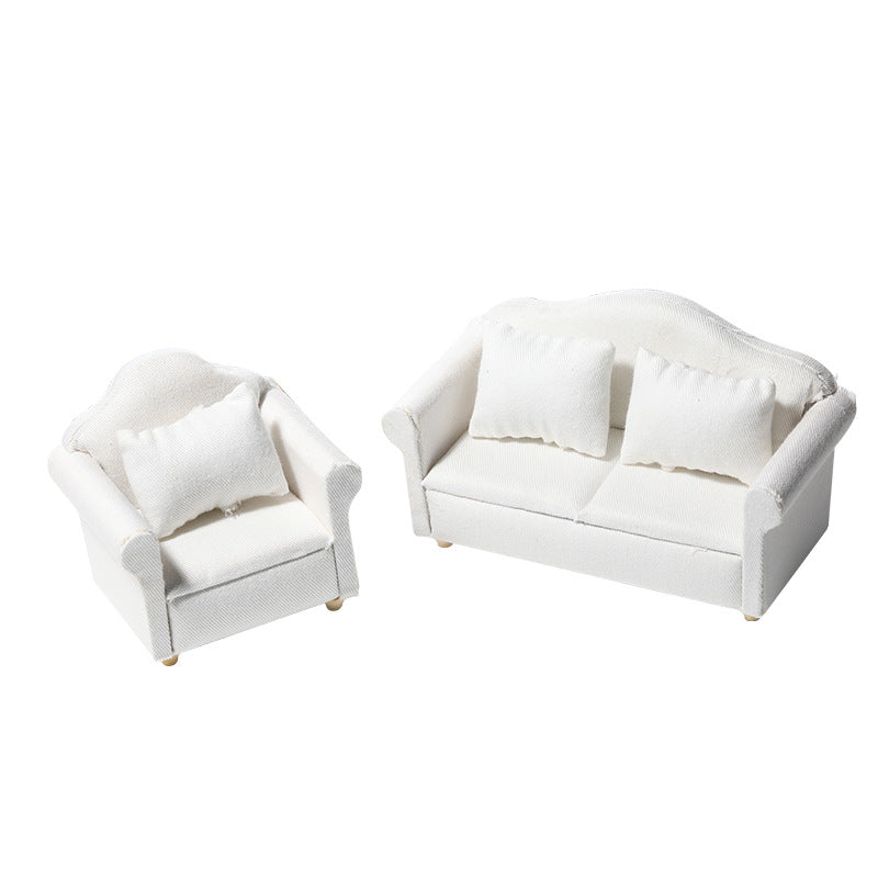 White Fabric Sofa 3-piece Miniature Dollhouse Furniture sofa and chair