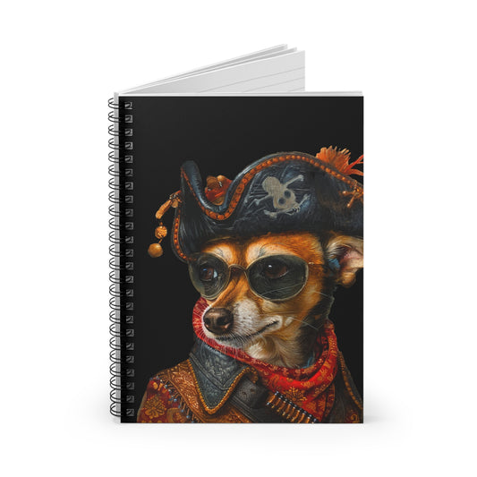 Pirate Dog Spiral Notebook — Cute Chihuahua Pirate Journal, Ruled Lined Notepad