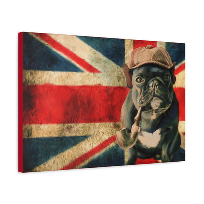 British Bulldog Canvas Wall Art – Vintage Union Jack with Smoking Frenchie