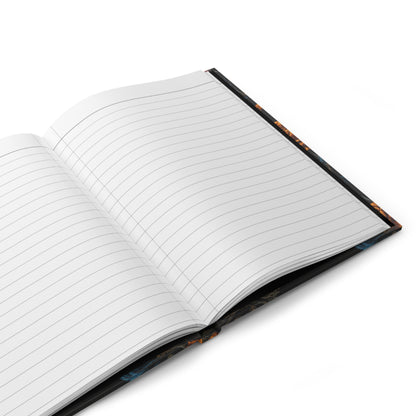 Open notebook with lined pages on a white background