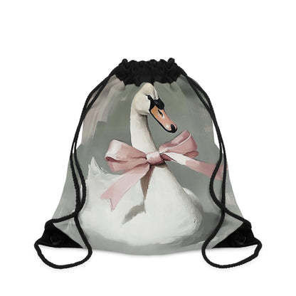 Elegant Swan Drawstring Bag, Perfect for Gifts, Gym, School, Travel, Unique Art Accessories