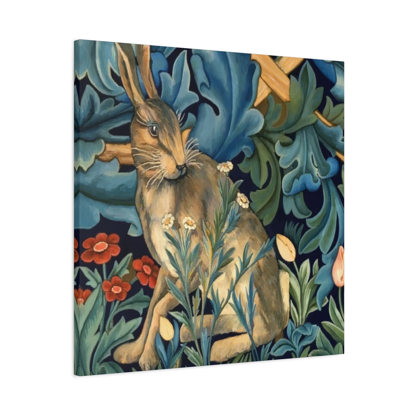 Matte Canvas, Stretched, 1.25" - William Morris Inspired Forest Rabbit