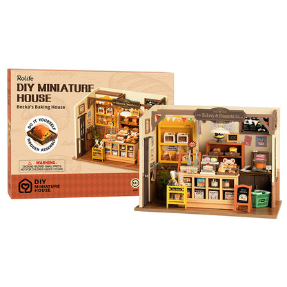 Robotime Rolife Becka's Baking House DIY Miniature House For Kids Children 3D Wooden Assembly Toys Easy Connection Home Decorate with box