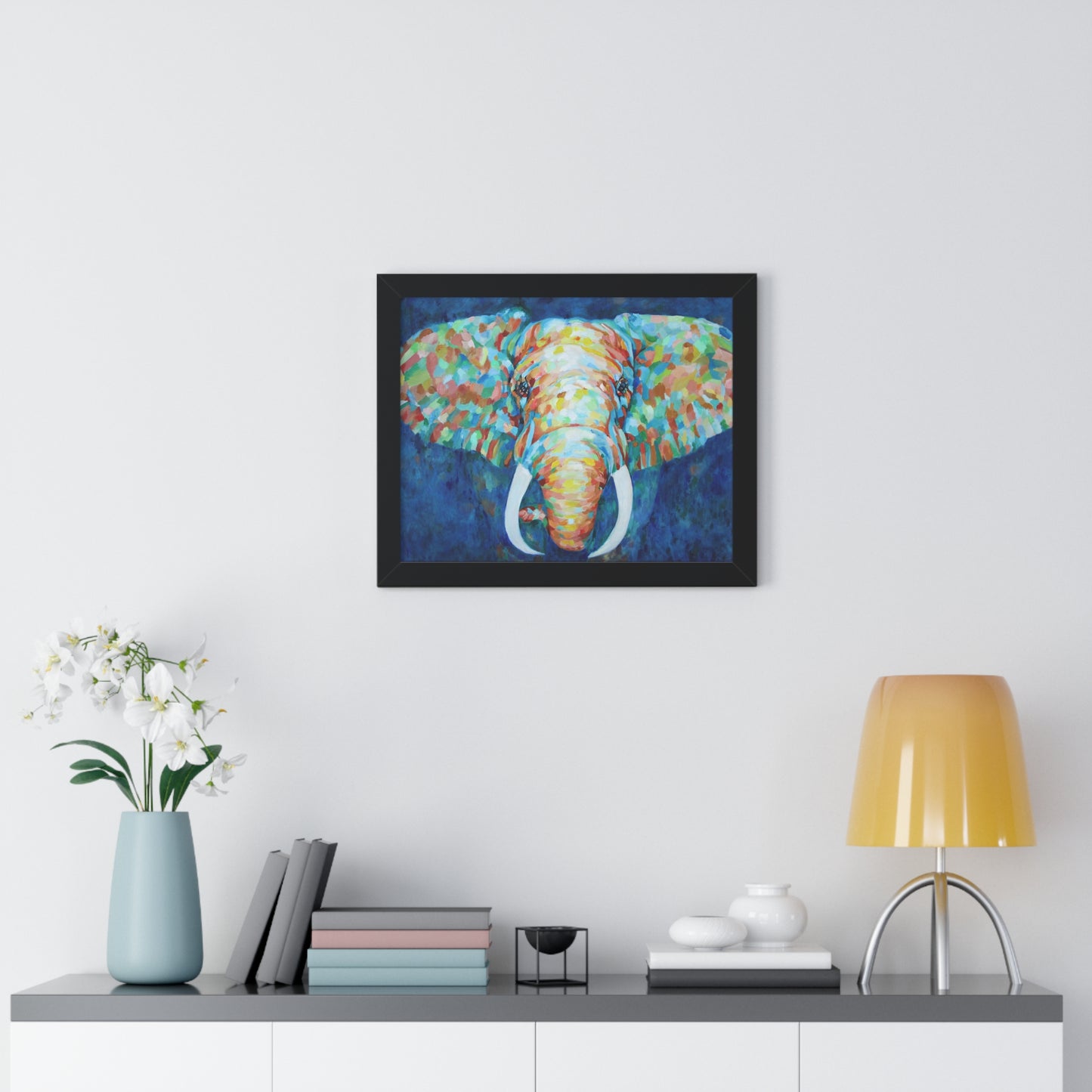 Colorful Elephant - Framed Horizontal Poster black frame in  situ
