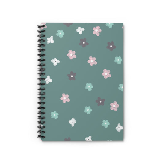 Floral Spiral Notebook — Teal Mini Flower Ruled Journal