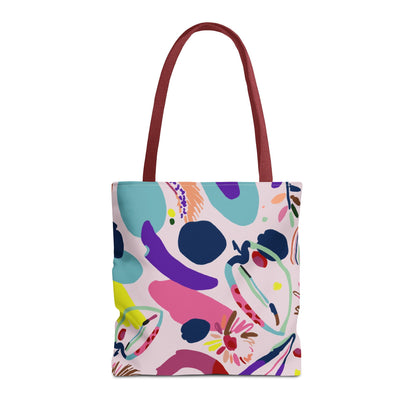 Colorful Circles Canvas Tote Bag - Heavy Duty Fine Art Shoulder Bag-red handle backside