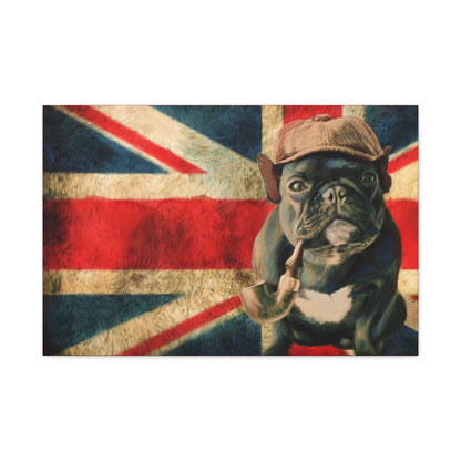 British Bulldog Canvas Wall Art – Vintage Union Jack with Smoking Frenchie