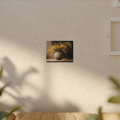 Mimosa Still Life Canvas Print — Rustic Vase Wall Art