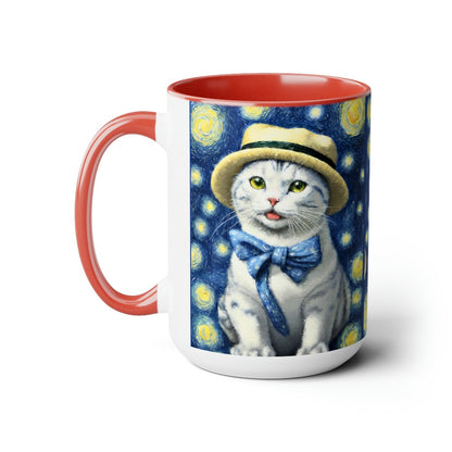 tarry Eye Cat Two-Tone Coffee Mugs, 15oz  red