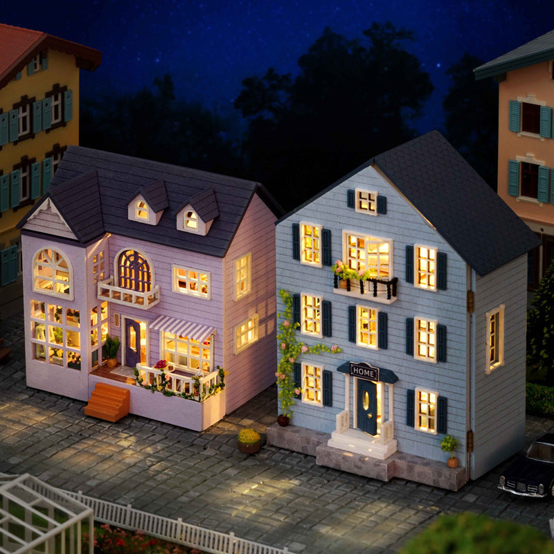 DIY Kit - Happy Manor Wooden Cottage Dollhouse Kit with lights
