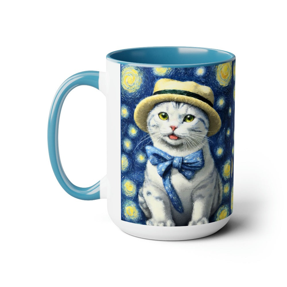 tarry Eye Cat Two-Tone Coffee Mugs, 15oz  blue