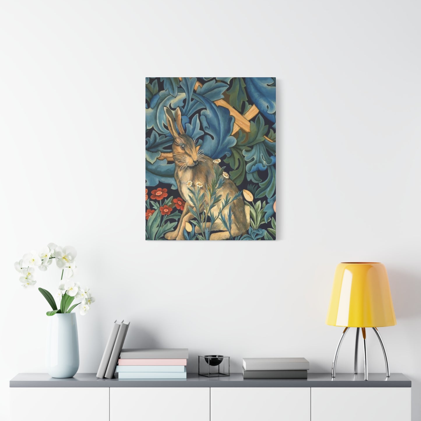 Matte Canvas, Stretched, 1.25" - William Morris Inspired Forest Rabbit