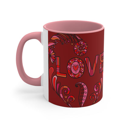 Accent Two Tone Coffee Mug, 11oz - Boho Love Mug pink handle