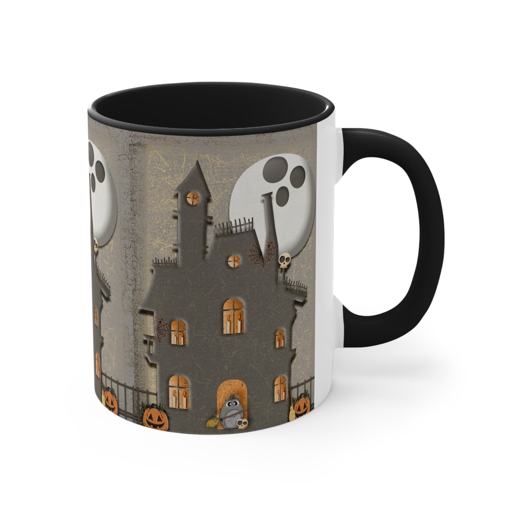 Two Tone Accent Coffee Mug, 11oz - Haunted House black handle