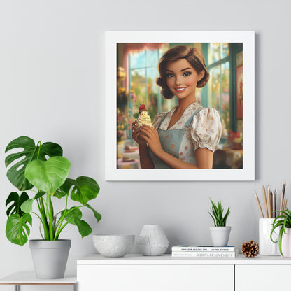 Framed Vertical Poster - Ice Cream Parlor Gal