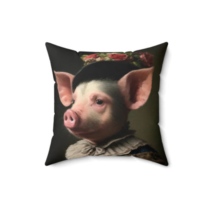 Spun Polyester Square Pillow - Pig In Victorian Elegance