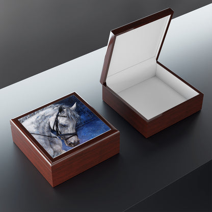 Jewelry Box - Keepsake Box with Grey Horse open box