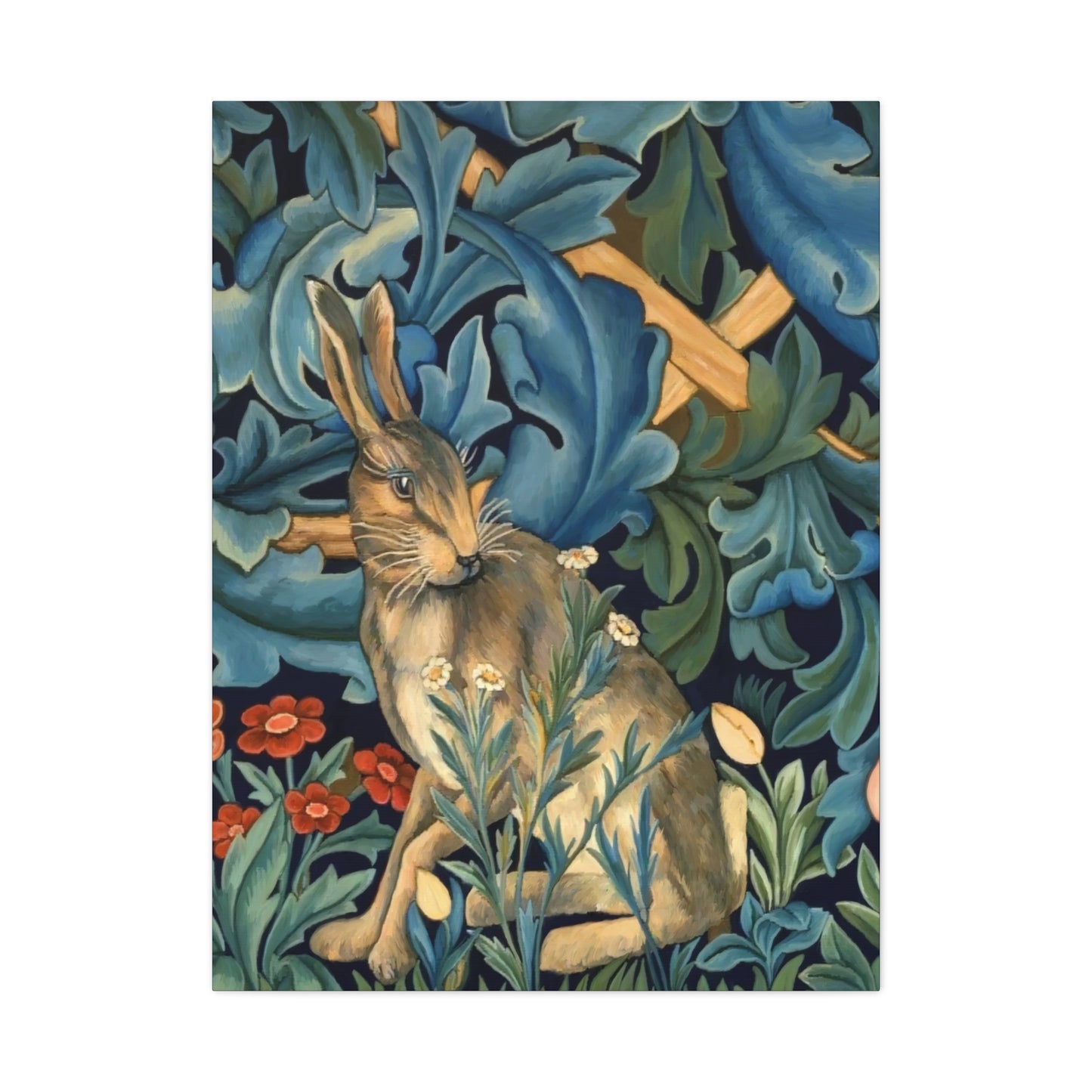 Matte Canvas, Stretched, 1.25" - William Morris Inspired Forest Rabbit