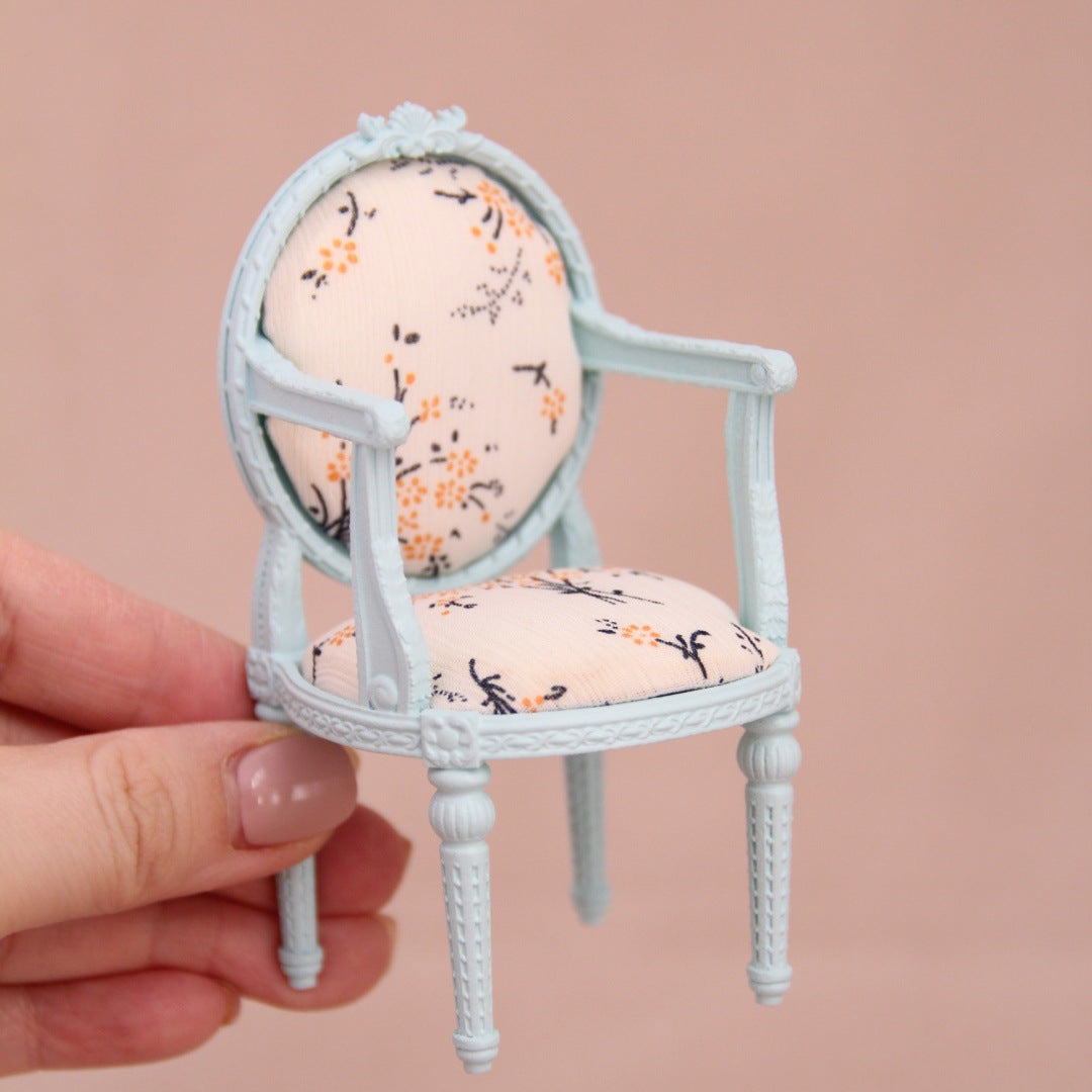 Vintage Style Miniature Armchair | 1:12 Scale Dollhouse Furniture Accessories-light blue