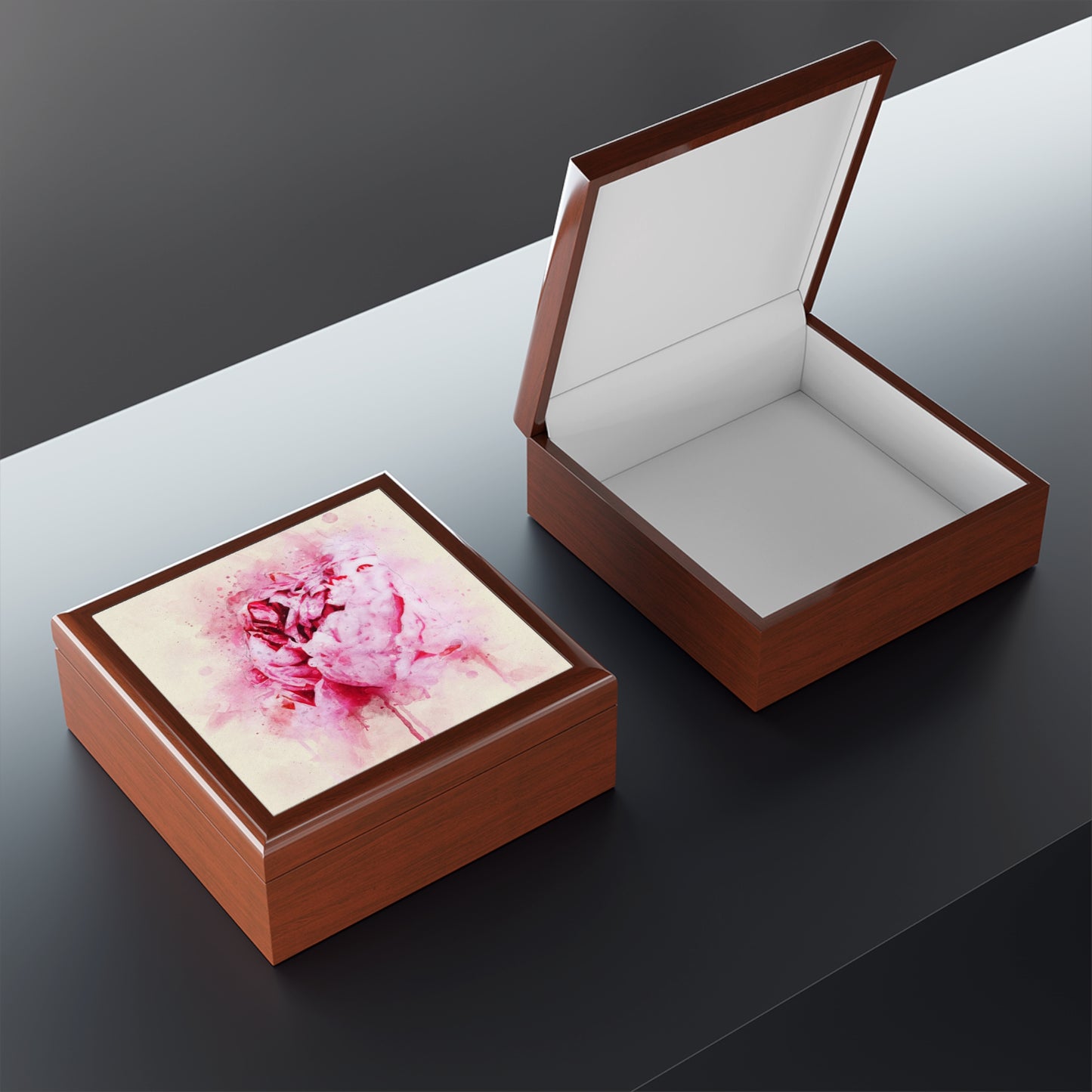 Jewelry Box - Pink Peony Keepsake Box  open box