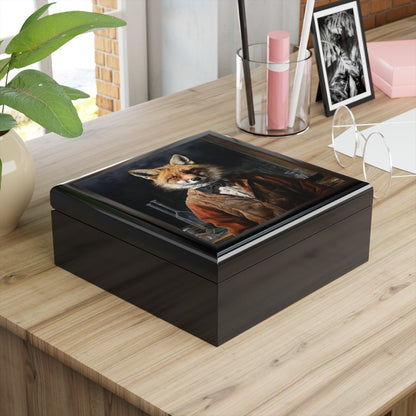 Keepsake/Jewelry Box - Fox - Wood Lacquer Box black