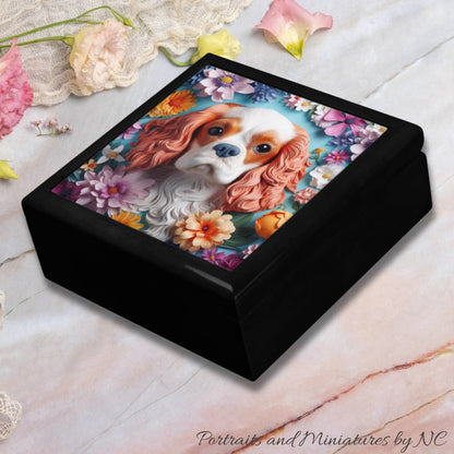 Lacquered Wood Keepsake/Jewelry Box - King Charles Spaniel on table