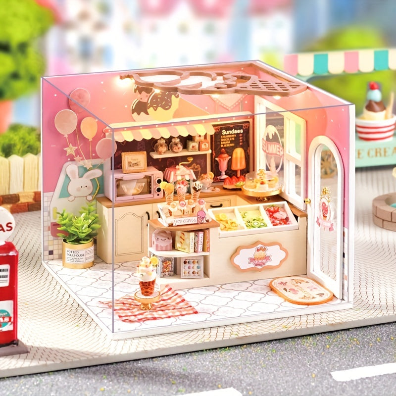 Miniature Ice Cream Shop Kit with Battery Powered Lighting