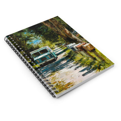 Vintage Mail Truck & Rural Mailboxes Spiral Notebook — Scenic Country Road Lined Journal