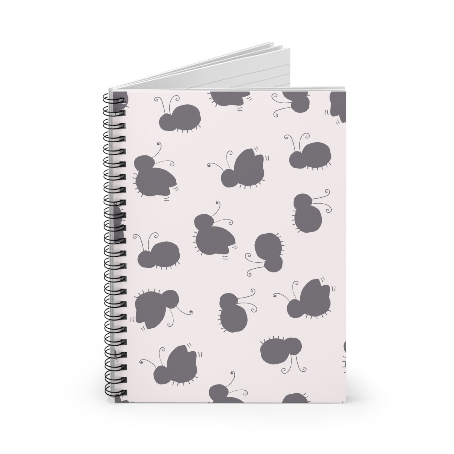 Butterfly Pattern Spiral Notebook — Cute Grey Motif Ruled Journal