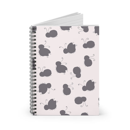 Butterfly Pattern Spiral Notebook — Cute Grey Motif Ruled Journal