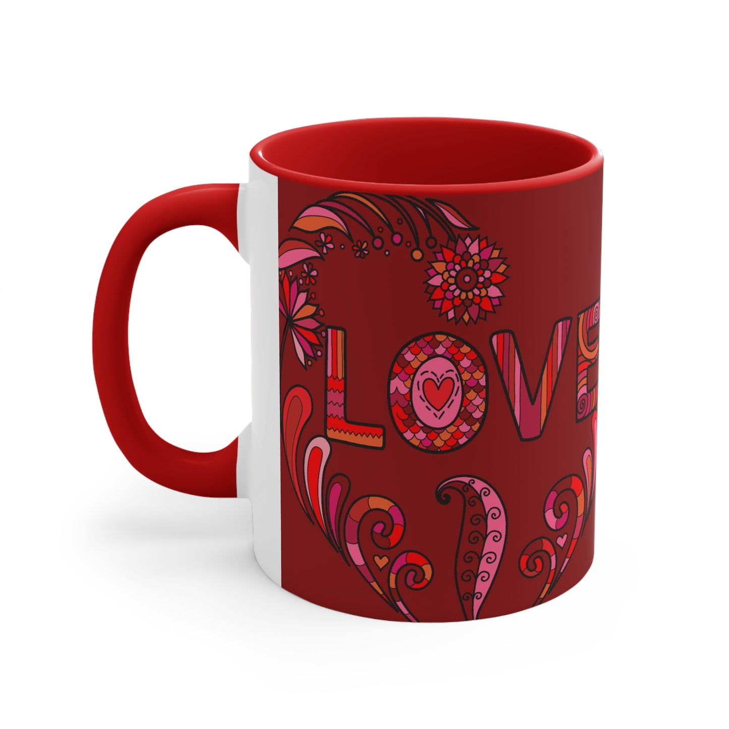 Accent Two Tone Coffee Mug, 11oz - Boho Love Mug red handle
