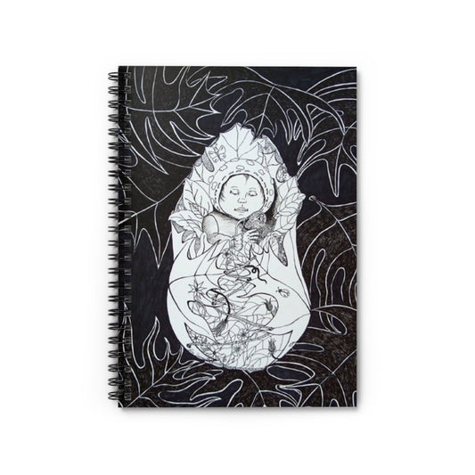 Botanical Dreamer Spiral Notebook — Black & White Illustrated Ruled Journal