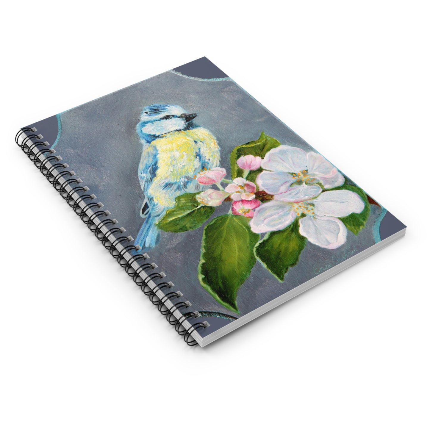 Blue Tit Bird Floral Spiral Notebook — Lined Journal for Nature Lovers, Spring Gift