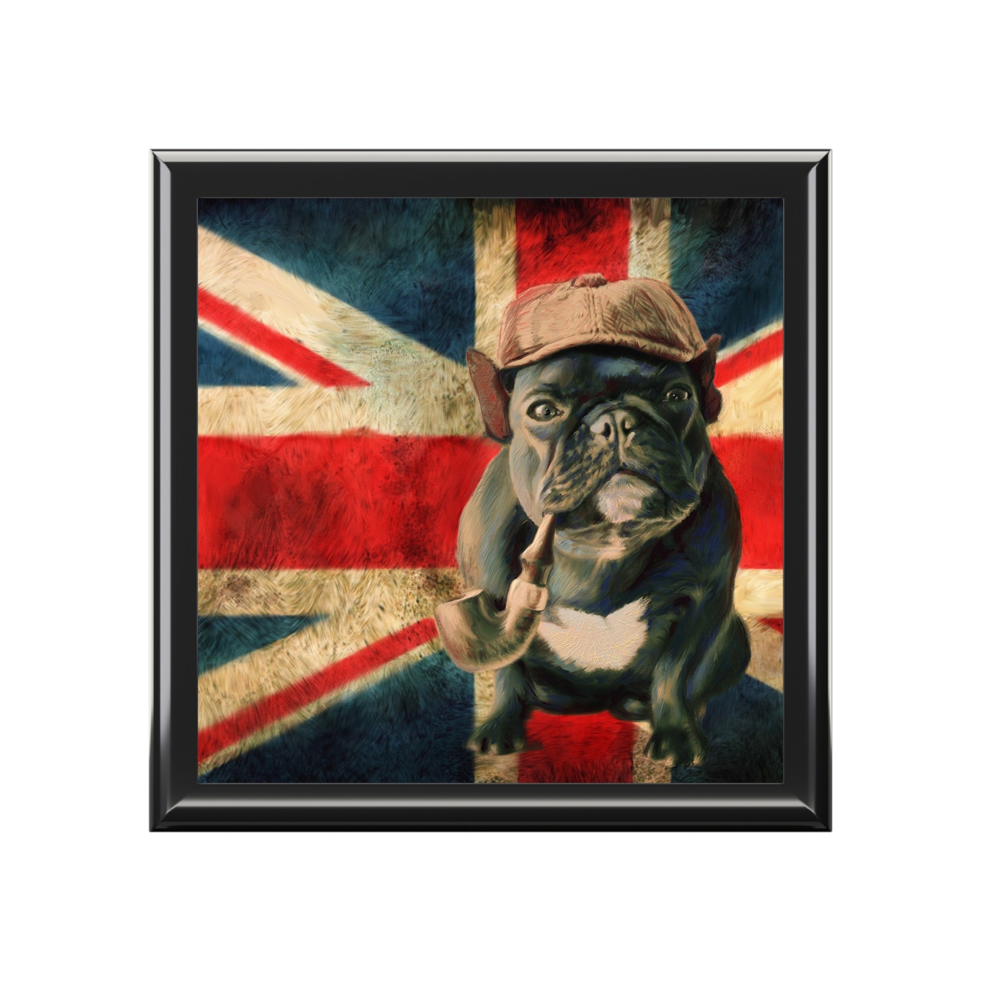 Jewelry Box/ Keepsake Box - French Bulldog with Pipe - Lacquer Box  black