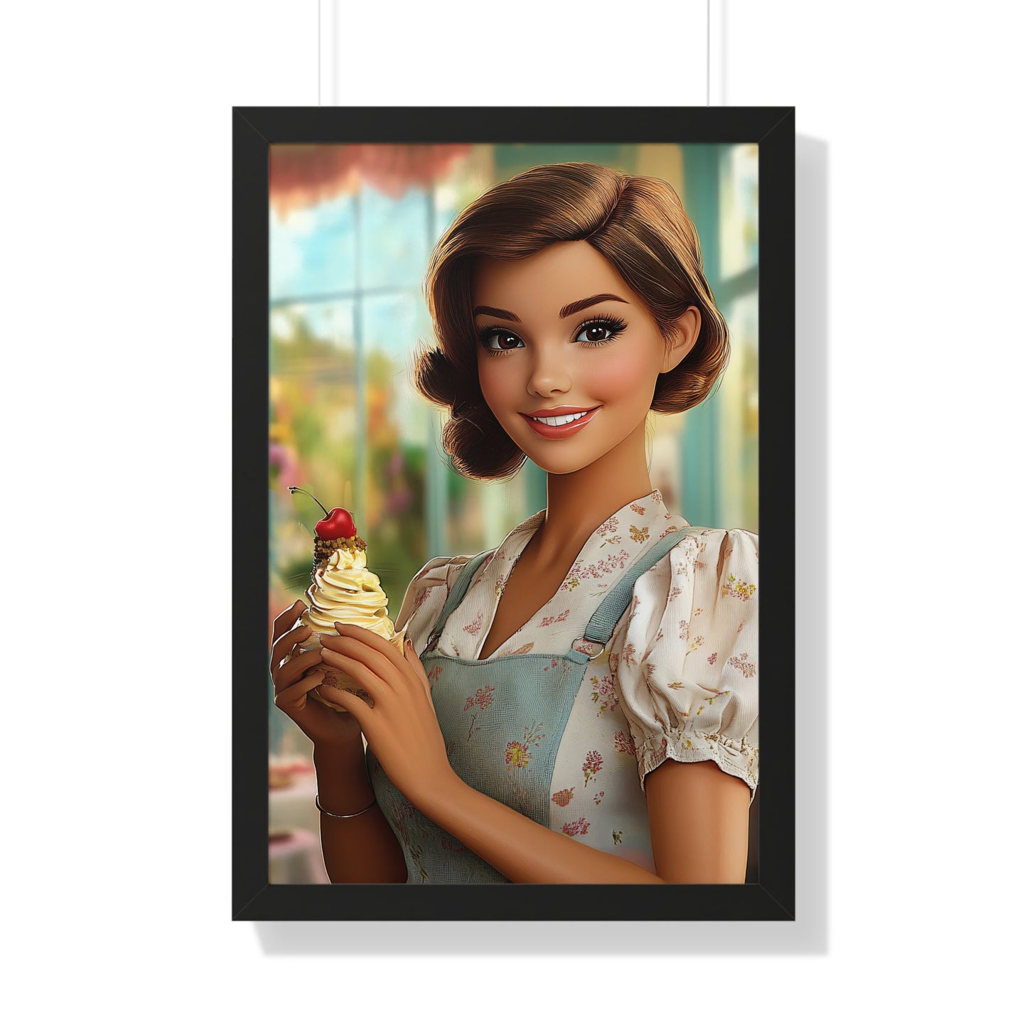 Framed Vertical Poster - Ice Cream Parlor Gal